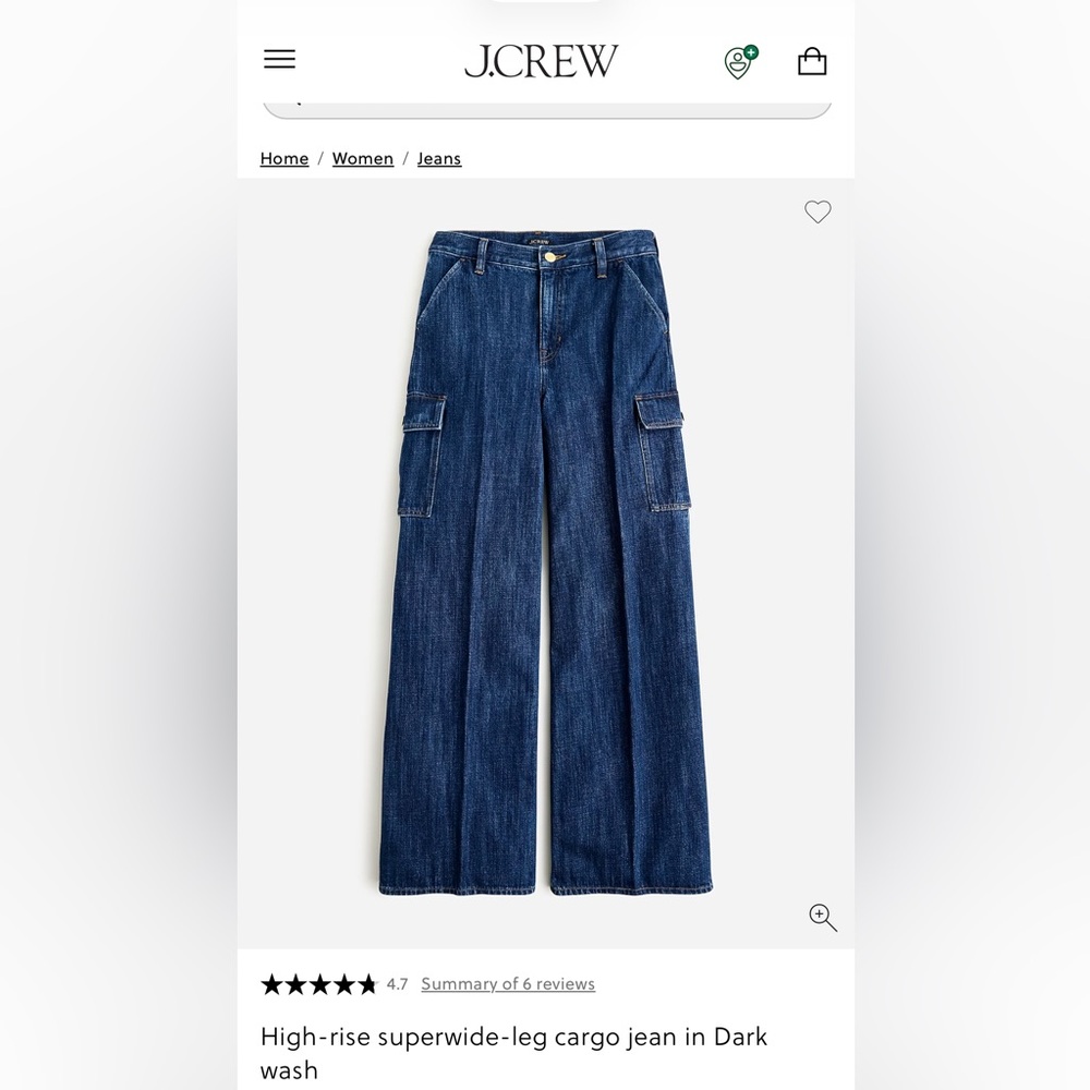 Jcrew High-rise superwide-leg cargo jean in Dark wash